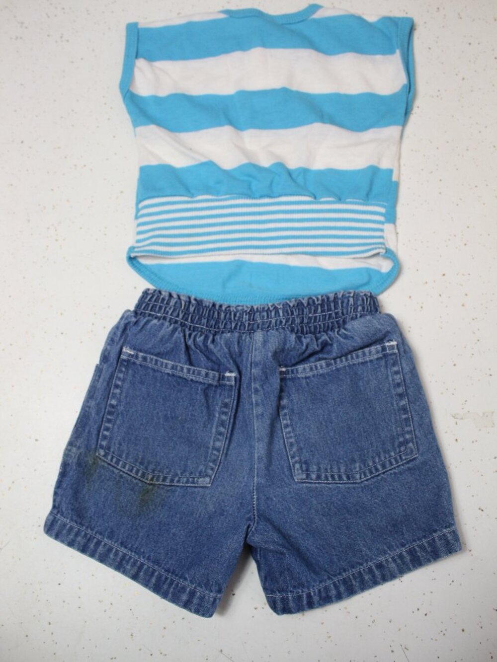Vintage kids Buster Brown Blue Tank Size T2 outfit with Blue Jean Shorts 18Month